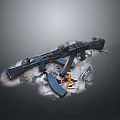 Tactical Modern Assault Rifle With Magazines Clips And Gear Layout