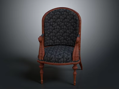 Classic Rattan Frame Leisure Chair with Dark Patterned Fabric and Wooden Legs 3d model