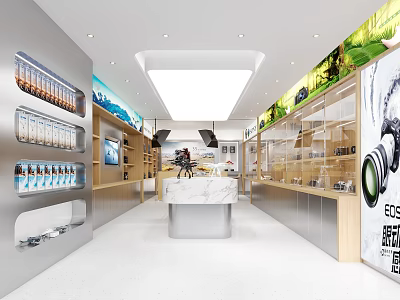 Bright Modern Digital Store Interior With Display Shelves Counter And Digital Products 3d model