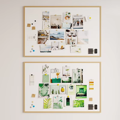 Photo Wall Collage Featuring Various Images Decorative Dots Green Plants Lemon Motifs And Labels 3d model