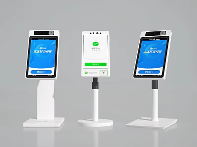 Public Facility Self Service Payment Terminals with Blue Green Screens and White Stands 3d model