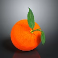 Fresh Ripe Orange With Green Leaves On Dark Shiny Background