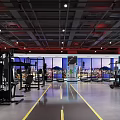 Modern Gym Interior With Professional Fitness Equipment Mirrored Walls And Bright Lighting