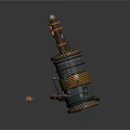 Industrial Drilling Equipment With Yellow Black Striped Cylinder And Drill Bit On Concrete Base