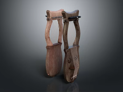 Two Wooden Harp Musical Instruments With Traditional Handcrafted Artistic Design 3d model