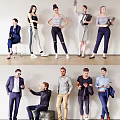 Group of People in Casual Formal and Sporty Outfits with Different Poses Standing and Sitting