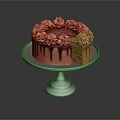 Delicious Chocolate Cake With Chocolate Drizzle And Pink Flower Decorations On Stand