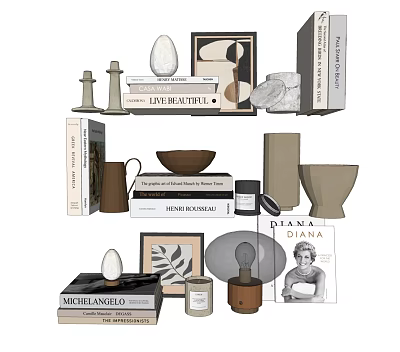 Minimalist Modern Decorative Accessories Set With Books Framed Art Ceramic Bowls And Table Lamp 3d model