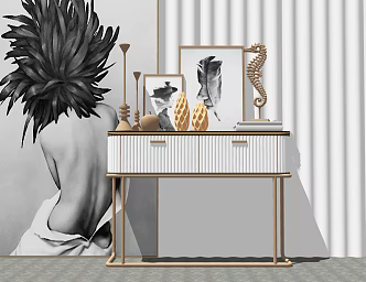 Light Luxury Entrance Cabinet Metal Entrance End View Case 3d model