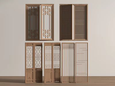 Wooden Casement Windows With Traditional Grid Patterns And Decorative Panel Designs 3d model