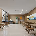 Modern Restaurant Interior With Wooden Walls Dining Tables Chairs And Decorative Paintings