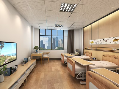 Modern Hospital Outpatient Clinic Interior With Comfortable Seats TV Large Windows And Decorative Paintings 3d model