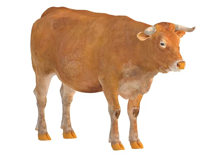 Realistic Brown Cow Standing On White Background With 3D Illustration Details 3d model