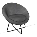 Modern Gray Velvet Leisure Chair With Rounded Seat And Black Metal Legs