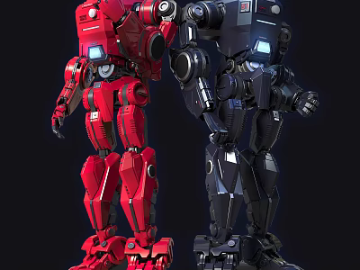 Smart Machines Red and Black Humanoid Robots With Mechanical Design 3d model