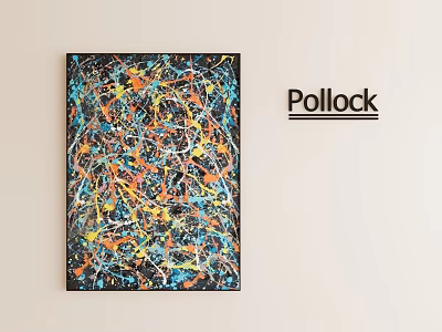 Abstract Painting with Colorful Splatter in Pollock Style on Black Canvas Wall Art 3d model