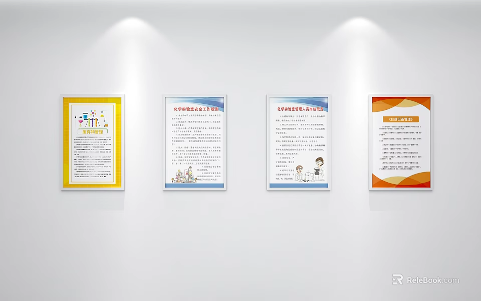 Informational Wall Mounted Posters With Colorful Borders Text And Illustrations 3d model 