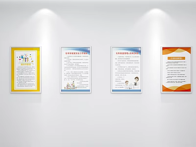 Informational Wall Mounted Posters With Colorful Borders Text And Illustrations 3d model
