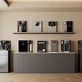 Modern Coffee Machine Display With Upper Lower Shelves And Various Brewing Equipment 3d model