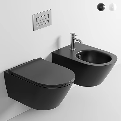 Modern Black Wall Mounted Toilet And Sink With Chrome Faucet In Bathroom Interior 3d model