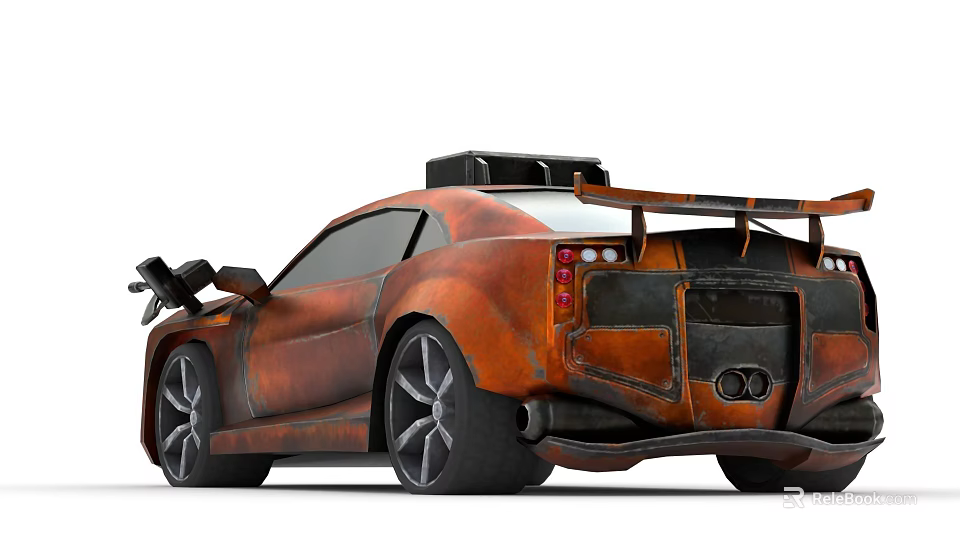 Rusty Modified Car With Vintage Style Spoiler And Black Wheels 3d model 