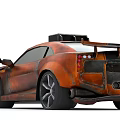 Rusty Modified Car With Vintage Style Spoiler And Black Wheels 3d model