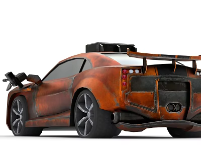 Rusty Modified Car With Vintage Style Spoiler And Black Wheels 3d model