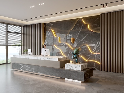 Modern company front desk background wall reception area bar desk reception desk hall simple lobby model