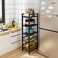Black Multi tier Bathroom Cabinet Rack with Storage Shelves and Wheels