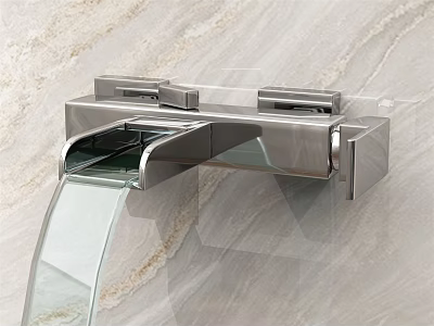 Sleek Modern Wall Mounted Waterfall Faucet With Chrome Design And Marble Wall Background 3d model