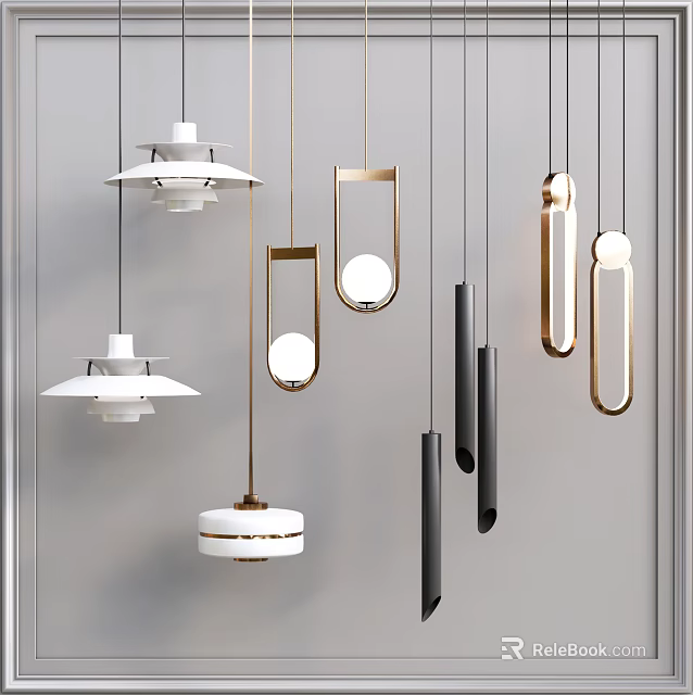 Stylish Modern Pendant Lights With Various Shapes And Metal Frames For Home Decor 3d model 