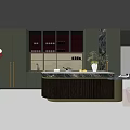Sleek Modern Kitchen Appliances With Black Cabinets Red Shelves And Marble Island Countertop