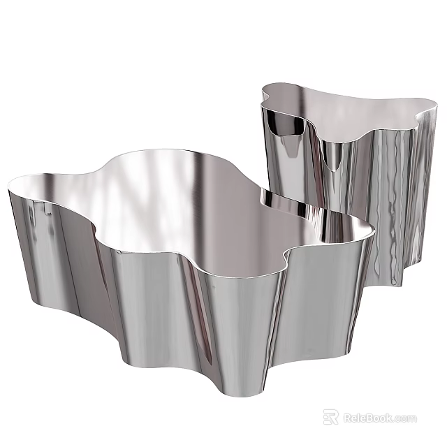 Modern Elegant Dining Table Decor With Silver Metal Wavy Edge Containers 3d model 