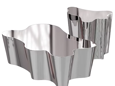 Modern Elegant Dining Table Decor With Silver Metal Wavy Edge Containers 3d model