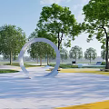 Park Landscape Design With Curved Paths Lush Trees And Circular Seating Areas