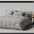 Modern Double Bed With Soft Gray Bedding Wooden Nightstand And Round Lamp