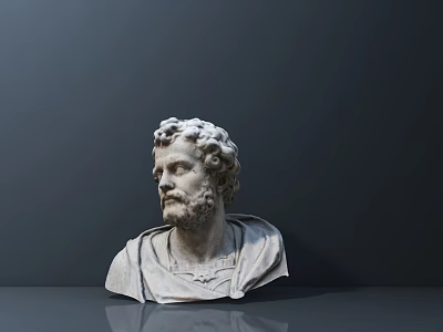 Marble Bust Sculpture with Curly Hair and Beard on Smooth Surface Against Dark Background 3d model
