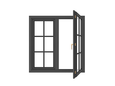 Modern Black Frame Casement Window With Open Sash And Glass Grid Panes 3d model