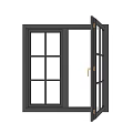 Modern Black Frame Casement Window With Open Sash And Glass Grid Panes