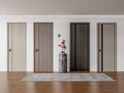 Modern swing door wooden door single door 3d model