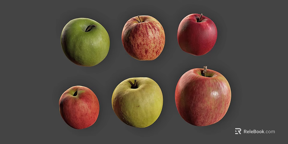 Various Colors And Varieties Of Fresh Apples Including Green Red And Speckled 3d model 