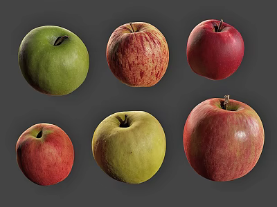 Various Colors And Varieties Of Fresh Apples Including Green Red And Speckled 3d model