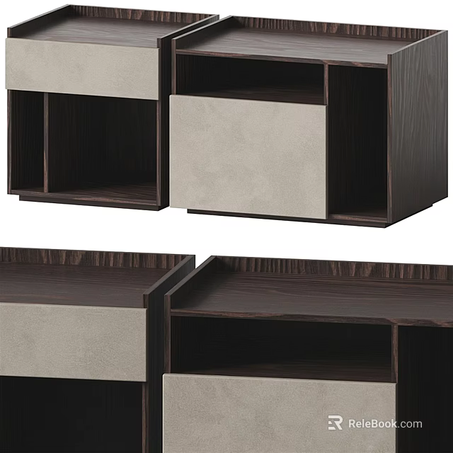 Modern Bedside Table With Dark Wood Frame Light Drawers And Open Compartments 3d model