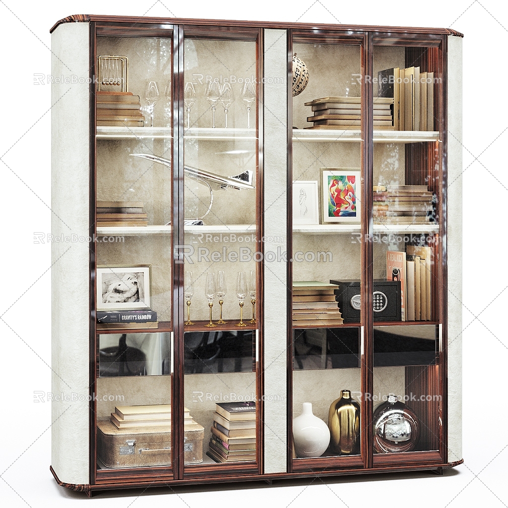 Storage Cabinet Decorative Cabinet Storage Cabinet Bookcase Wine Cabinet Display Cabinet Jewelry Decoration Books Books Plane Ornaments Light Luxury Wine Cabinet Light Luxury Locker Wine Glass 3d model