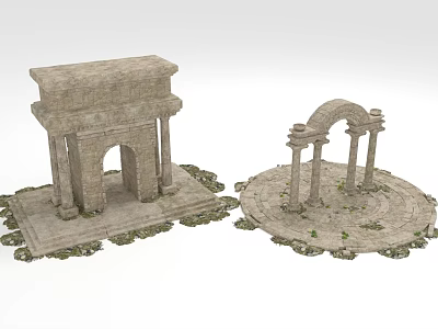 Ancient Stone Architecture Models Featuring Arched Doorways Columns And Moss Covered Bases 3d model