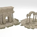 Ancient Stone Architecture Models Featuring Arched Doorways Columns And Moss Covered Bases 3d model