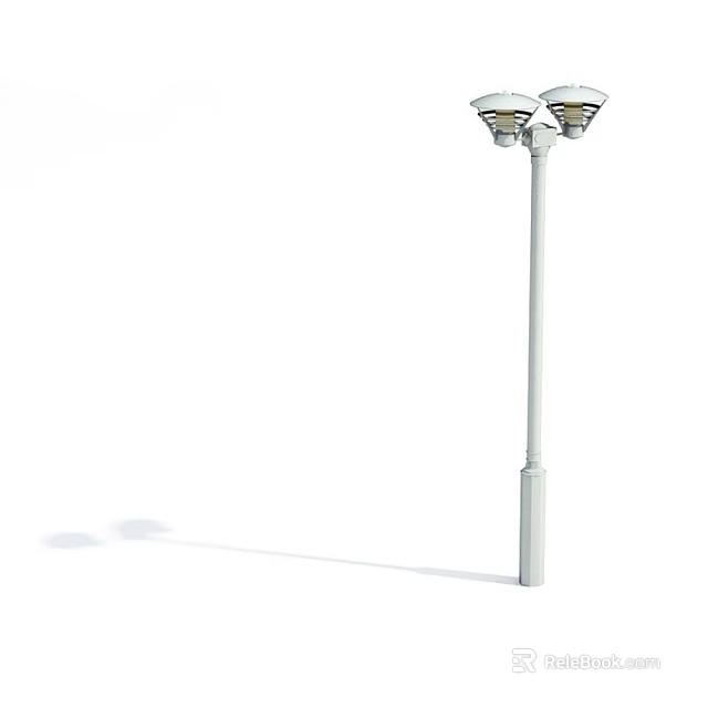 Modern Outdoor Street Light With White Pole And Double Lamp Heads 3d model 