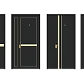 Modern Double Door Designs Featuring Black Surfaces And Gold Decorative Lines 3d model