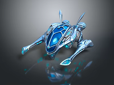 Futuristic Space Probe Design With Metallic Structure And Blue Glowing Elements 3d model