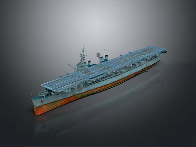 Aircraft Carrier Warship With Flight Deck Island Structure Rusted Hull And Gray Exterior 3d model